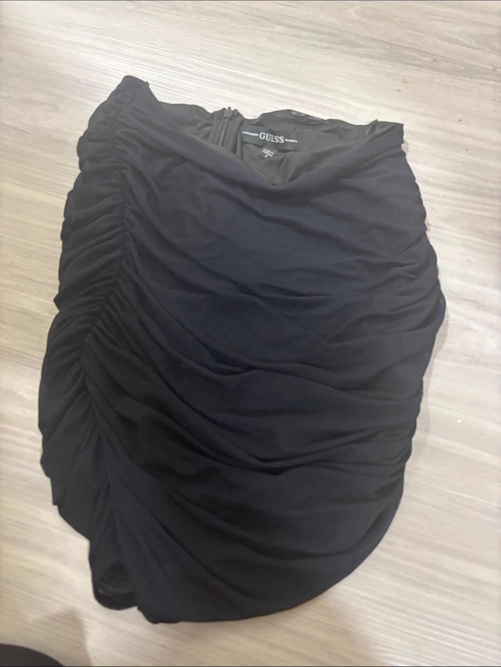 GUESS Black Ruched Mini Skirt - Side Gathered Detail